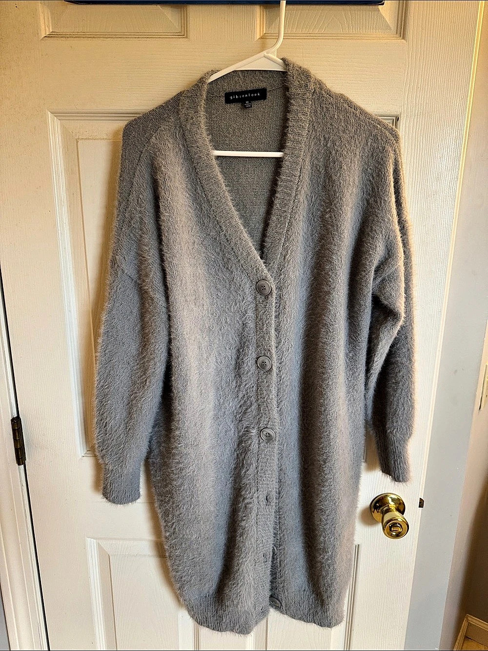 Gibsonlook Fuzzy Button-Front Cardigan in Gray Like New